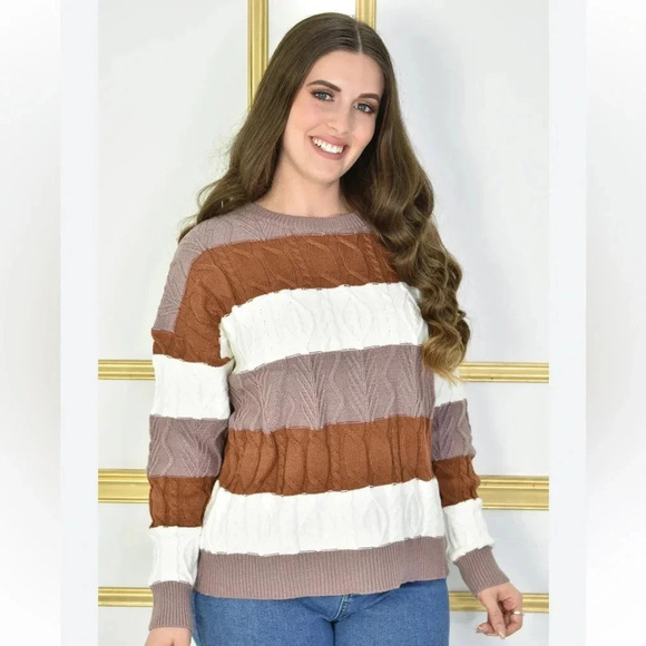 Lumiere Boutique Chunky Crewneck Striped Sweater Size Medium - Picture 1 of 8